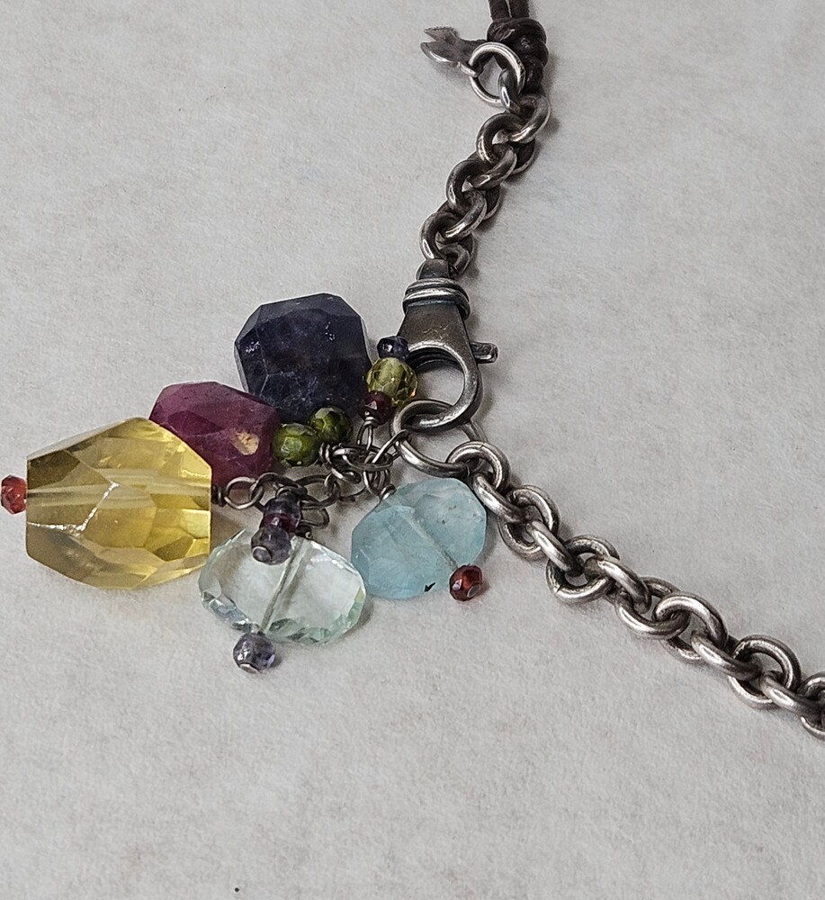 Peyote Bird 925 Sterling Silver Multi Colored Rainbow Stone Strand Necklace 15in