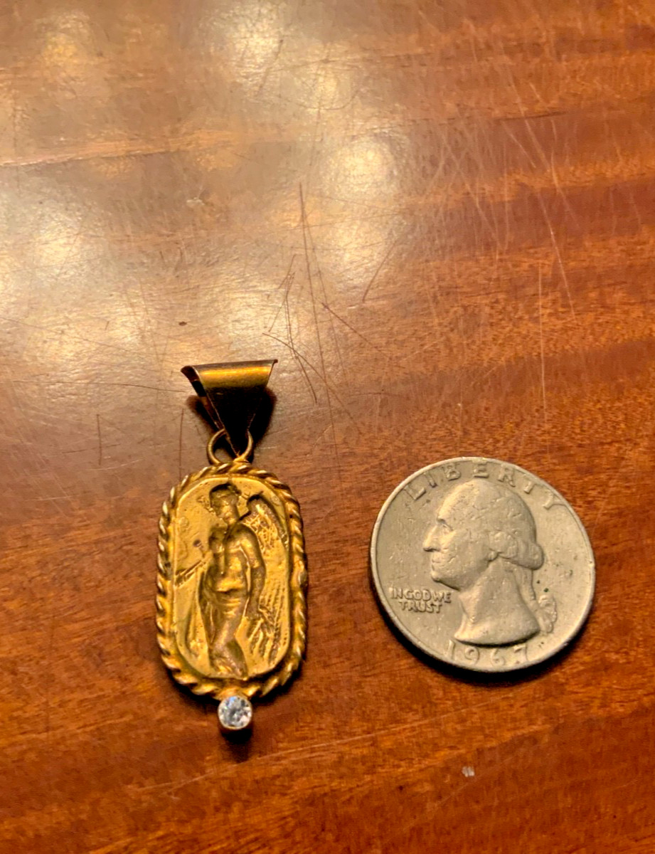 Greek Goddess Nike Gold Tone Pendant Clear Rhinestone Goddess Of Victory 925