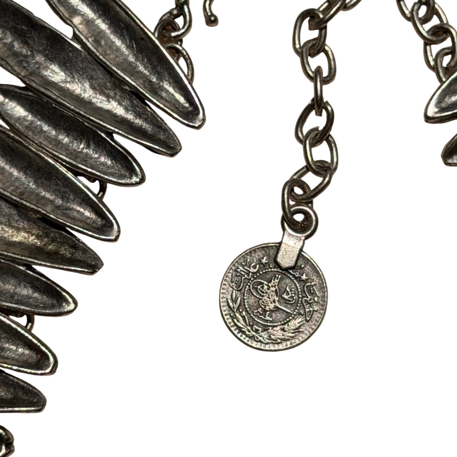 QuiQuattro “Leaf” Silver Plated Hammered Spike Statement Bib Necklace