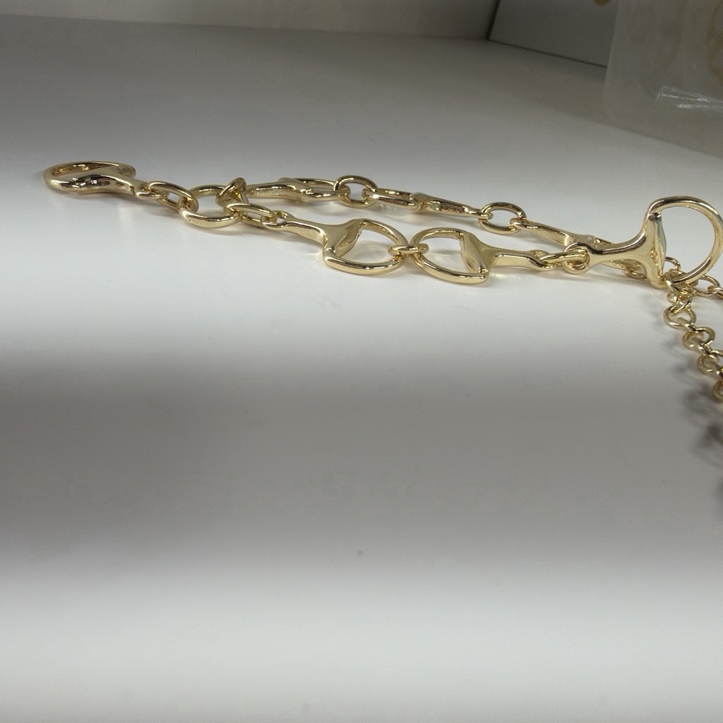 Gold Tone Cable Chain Charm Pendant Necklace Link Accents Lobster Clasp
