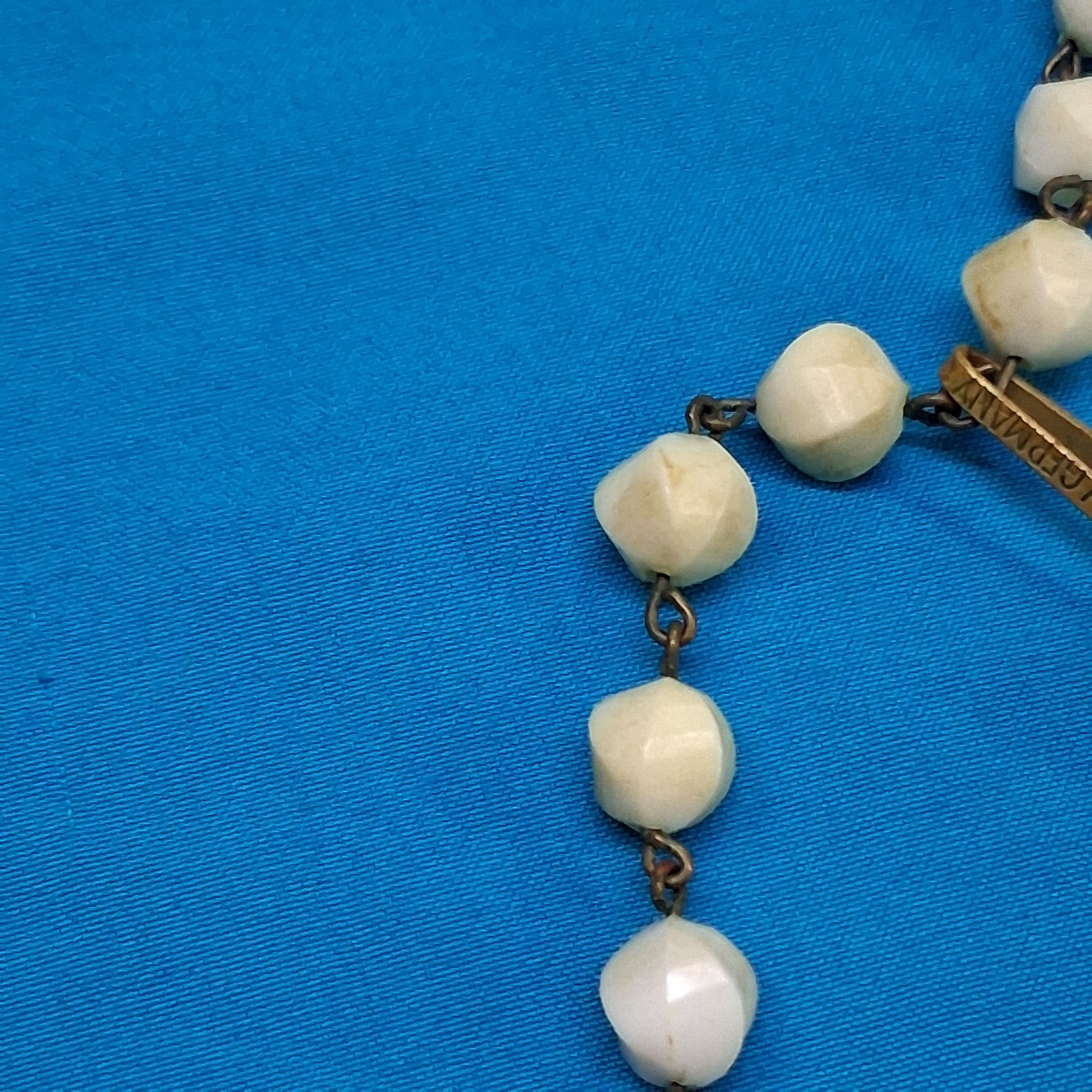 Vintage West Germany Marked White Polished Stone 3-Tier Gold Tone Necklace