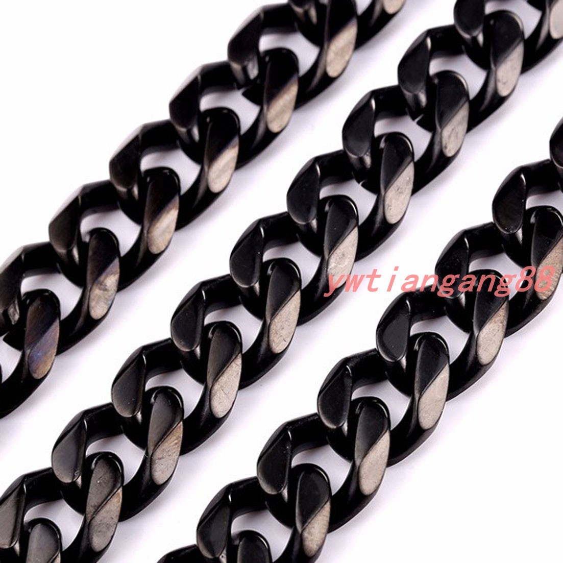 8/10/12/15/17/19mm Men Black Curb Cuban Chain Stainless Steel Necklace 7″~40”