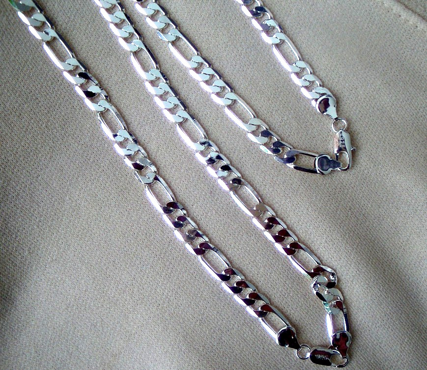 Figaro Chain 925 Sterling 8mm Long and Short Link Fagarucci Curb Italian