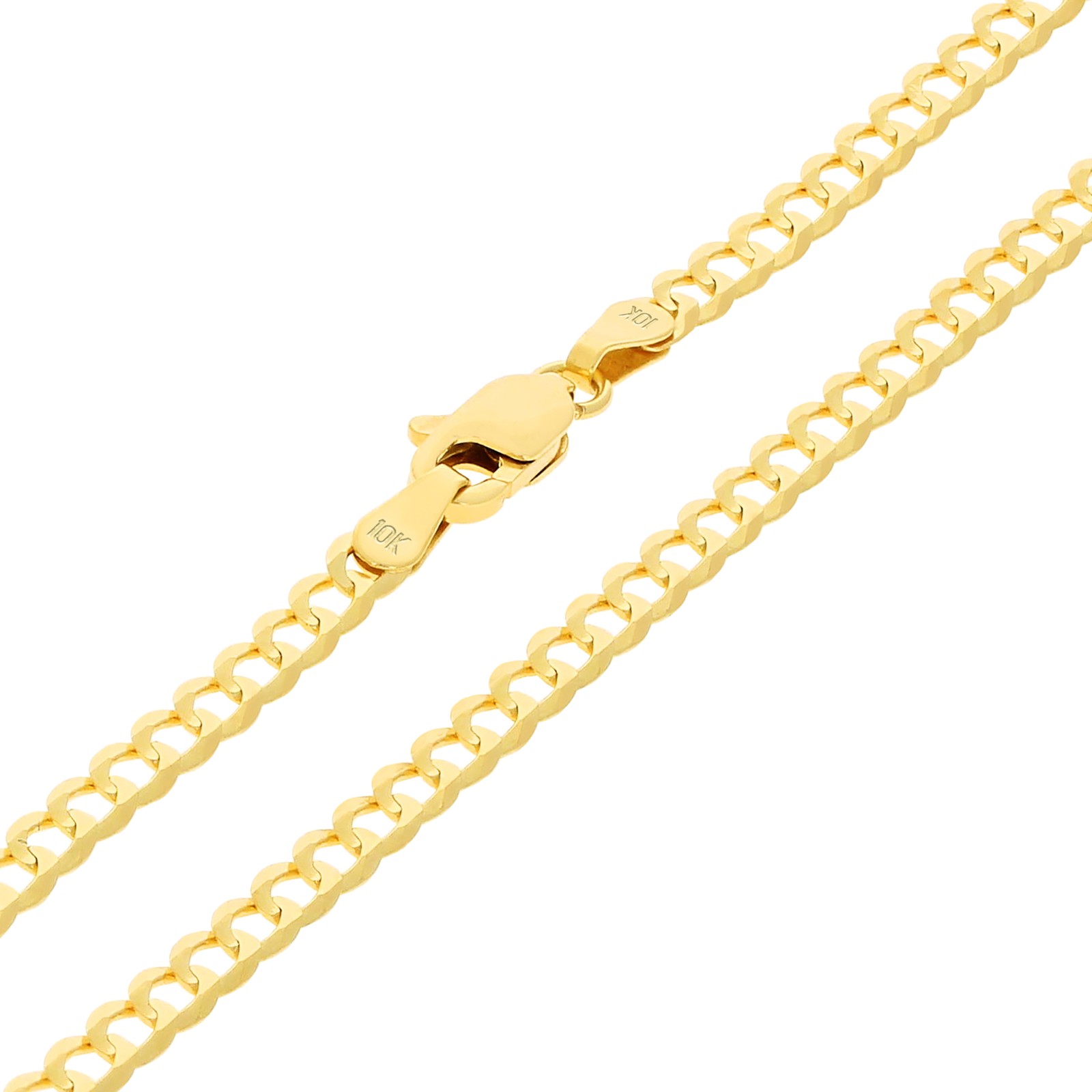 10K Solid Yellow Gold 3mm Cuban Curb Chain Link Necklace Mens Womens 16″- 30″