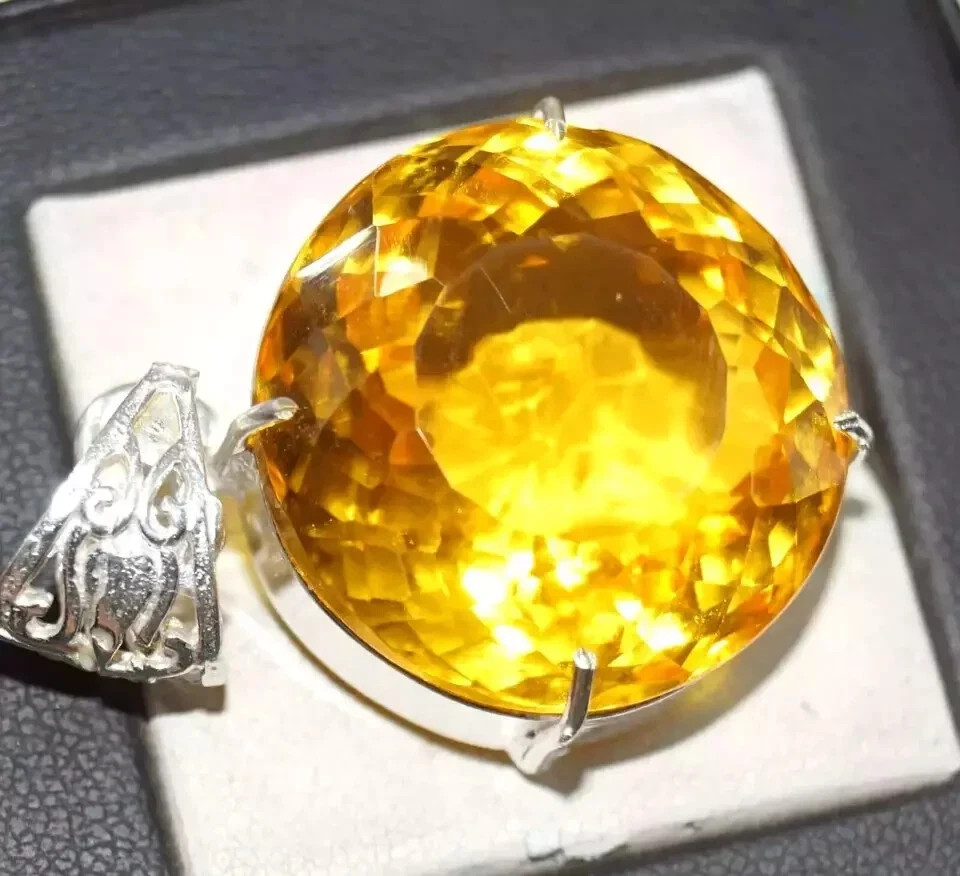 90 CT+ Flawless Yellow Citrine Pendant 925 Sterling Silver Plated Jewelry
