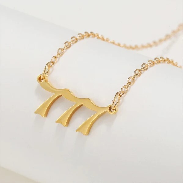 Gold 777 Angel Number Necklace, Jewelry Charms Minimalist Stainless Steel