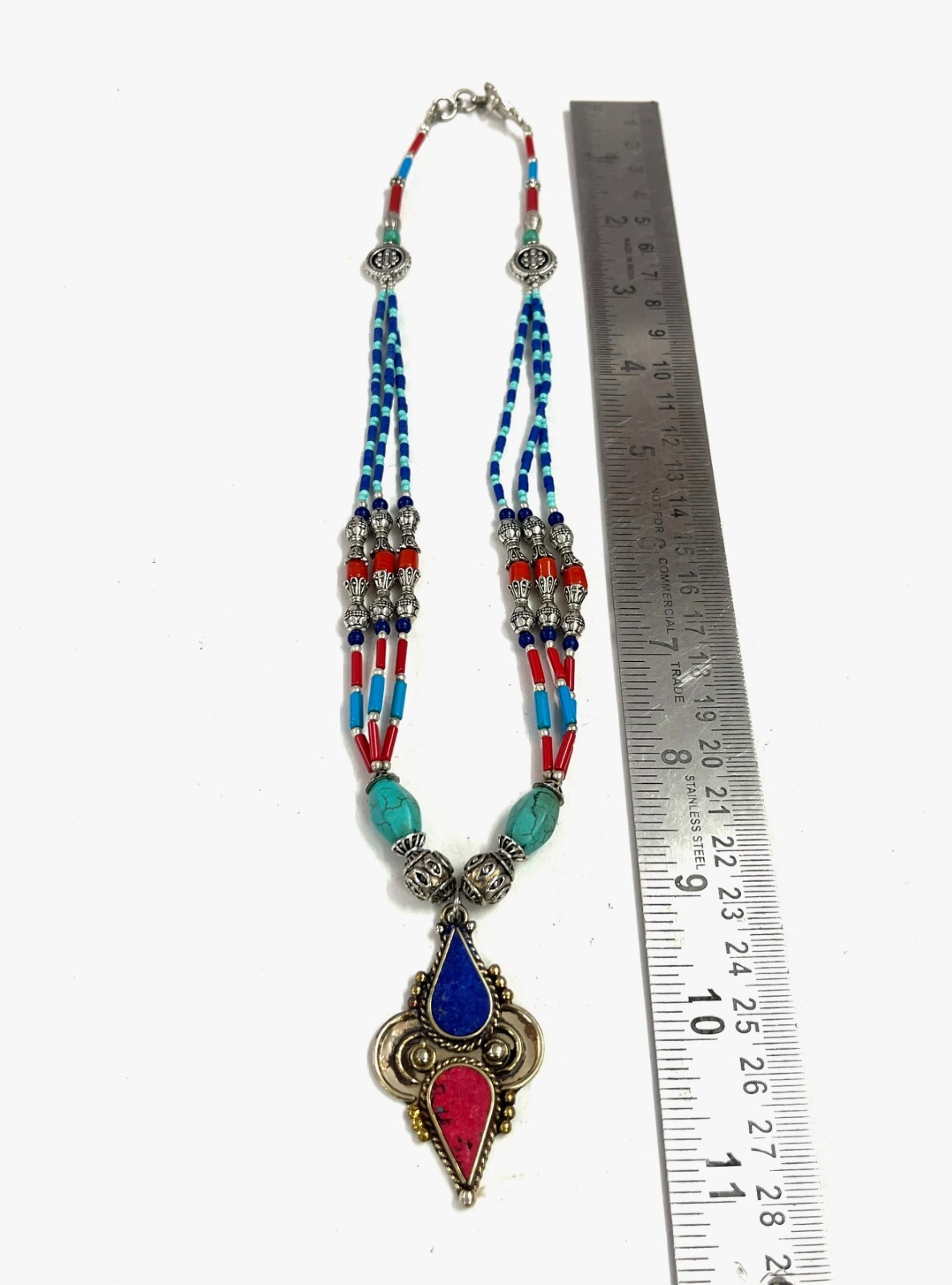 Red Coral Turquoise Gemstone Tibetan Handmade Necklace Jewelry, 18 Inc Adjst