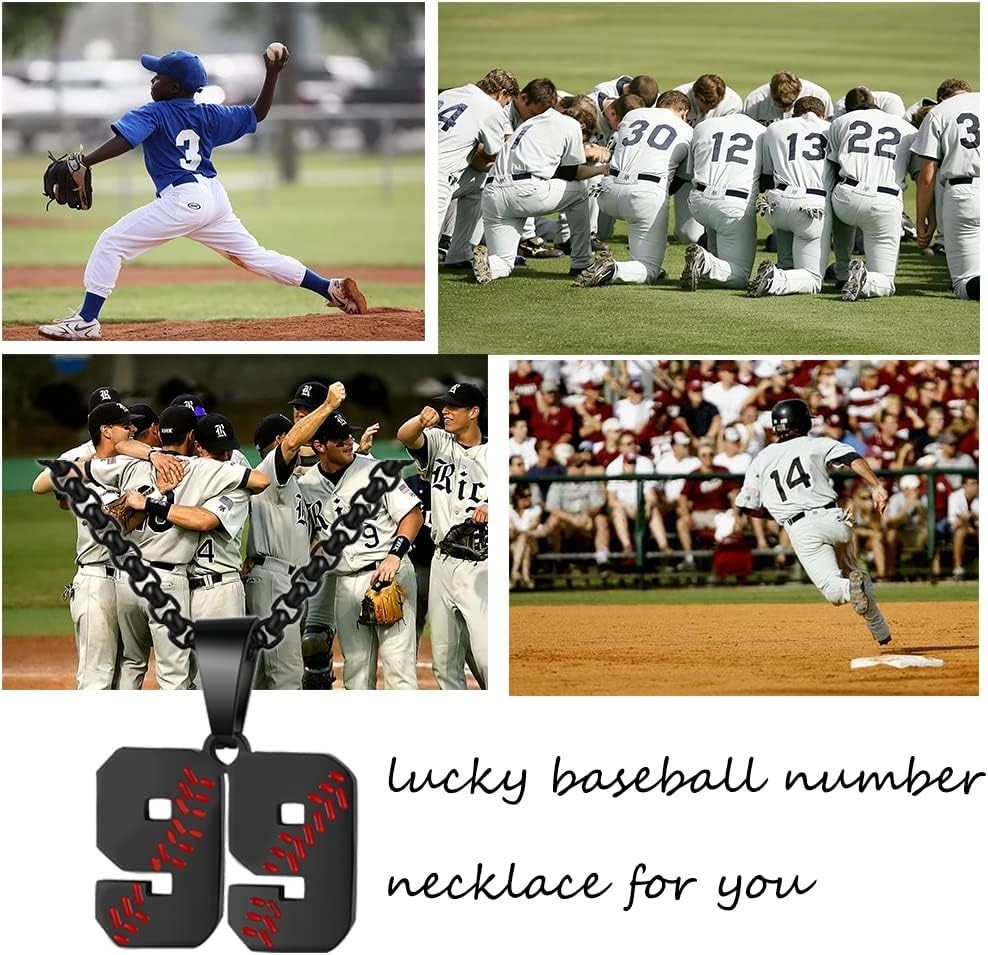 Baseball Number Necklace – Stainless Steel Chain Pendant for Men Athletes 00-…