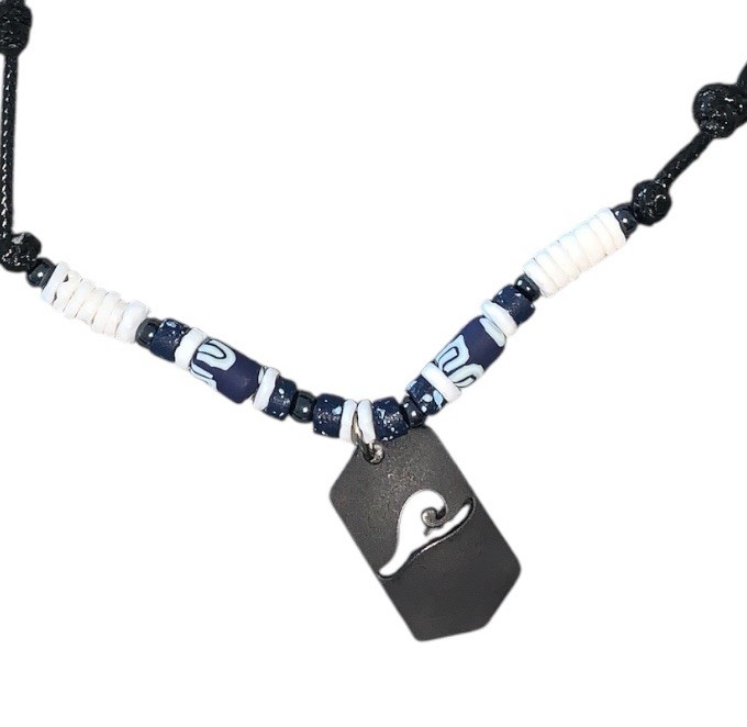 Surf Style Wave Tide Stainless Leather Necklace Black Gray Blue 136240 BOGO!
