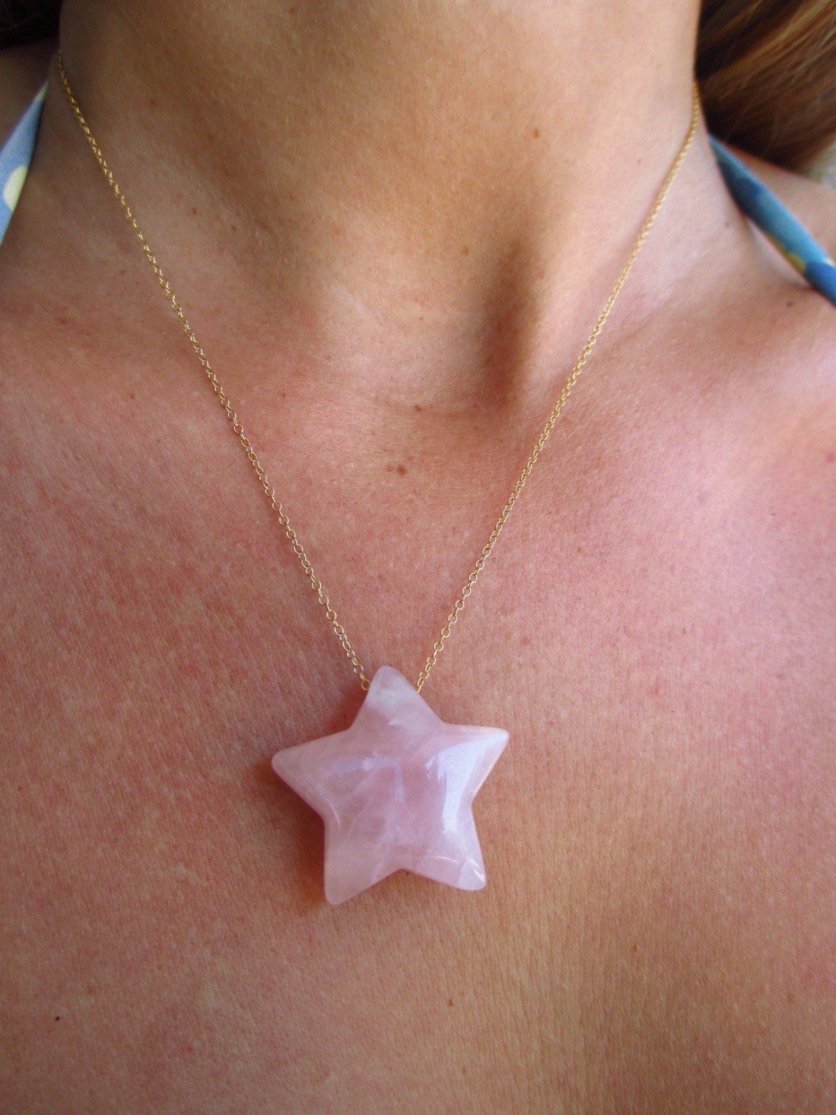 Rose Quartz Crystal Star Necklace 14K Gold Filled Chain