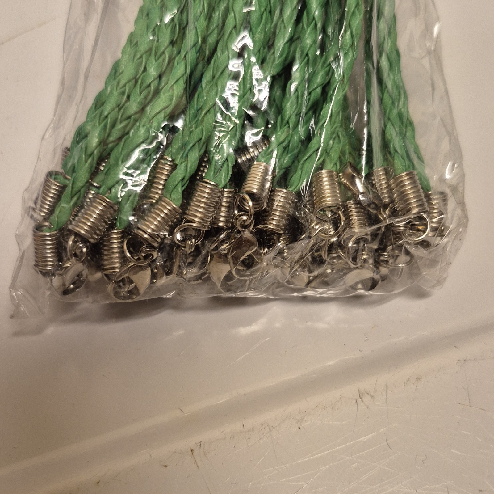 Green Faux Leather Braided Cord Necklace Cable Chain Lobster Clasp Adjustable