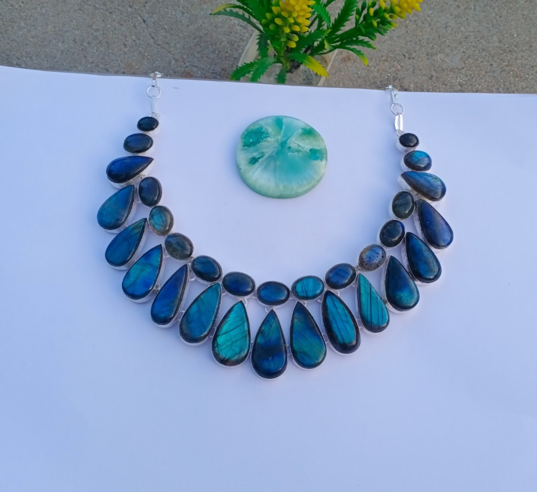 Natural Labradorite Gemstone 925 Sterling silver Necklace Jewelry Birthday Gift