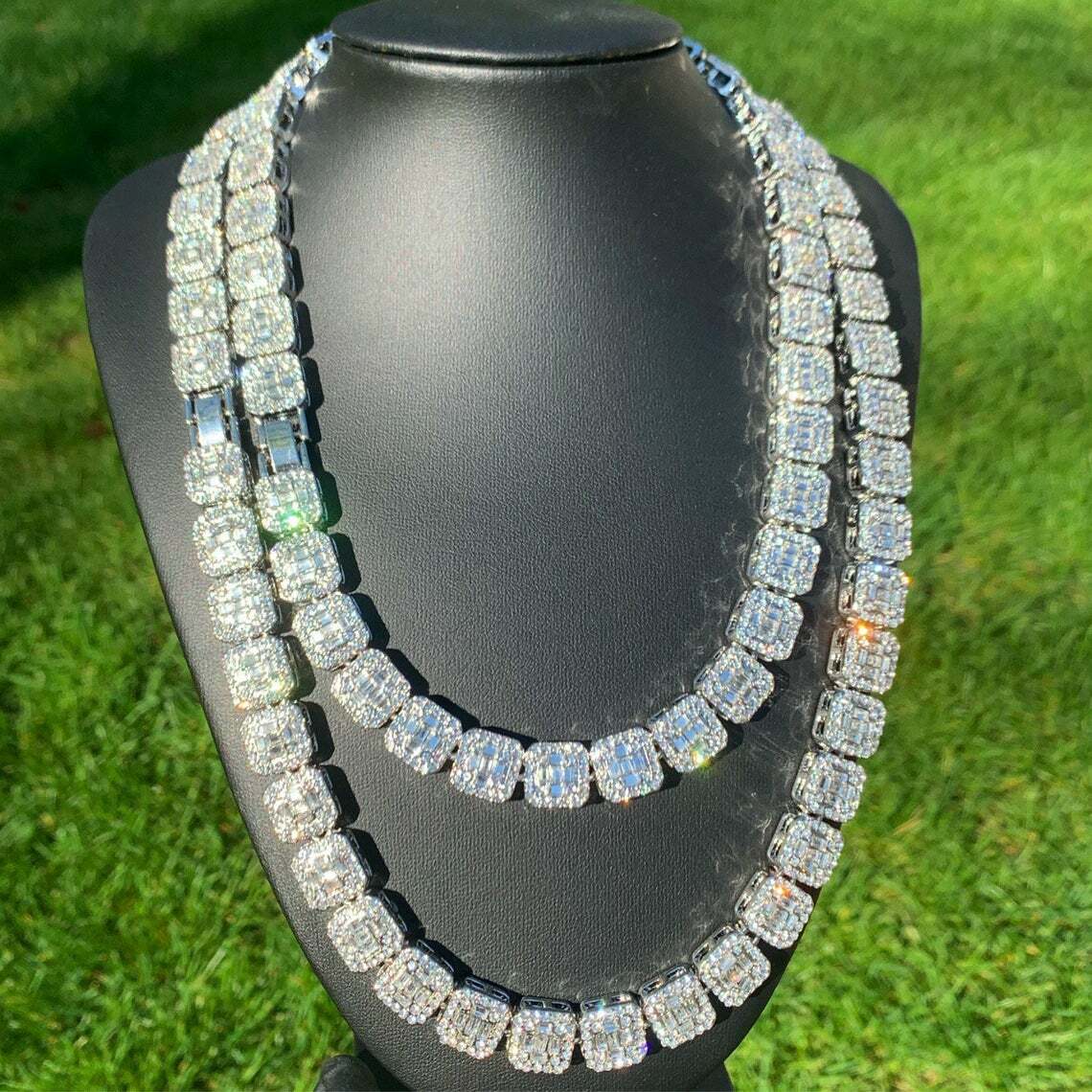 Iced Silver Plated Alloy 8.5″ Bracelet 16″ 18″ 20″ Cubic Zirconia Chain Necklace