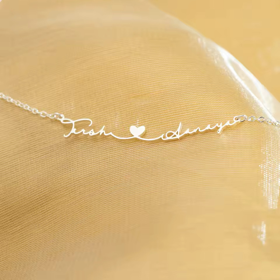 Personalized Custom Double Name Heart Necklace Jewelry Pendant Choker Chain Gift