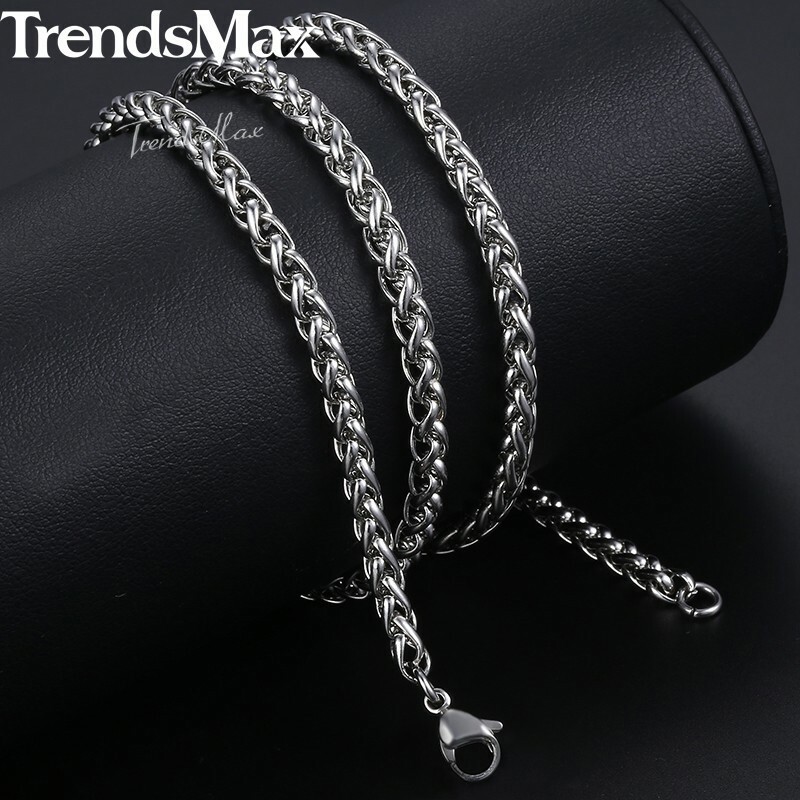 USA Stock 4mm 26″ Braided Wheat Chain 316L Stainless Steel Men Women Necklace