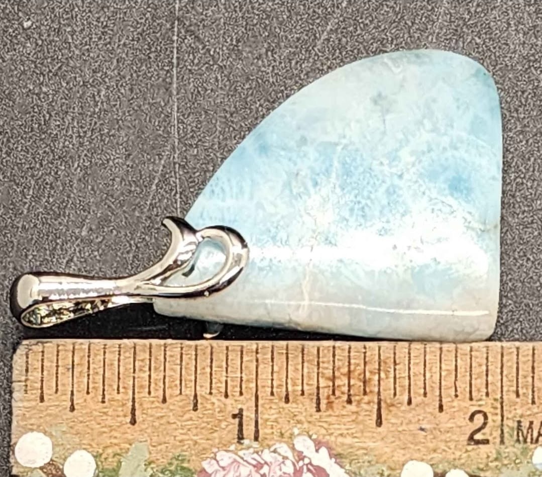 Larimar/Pectolite Blue Triangle Stone Pendant w/ Silver Tone Bail