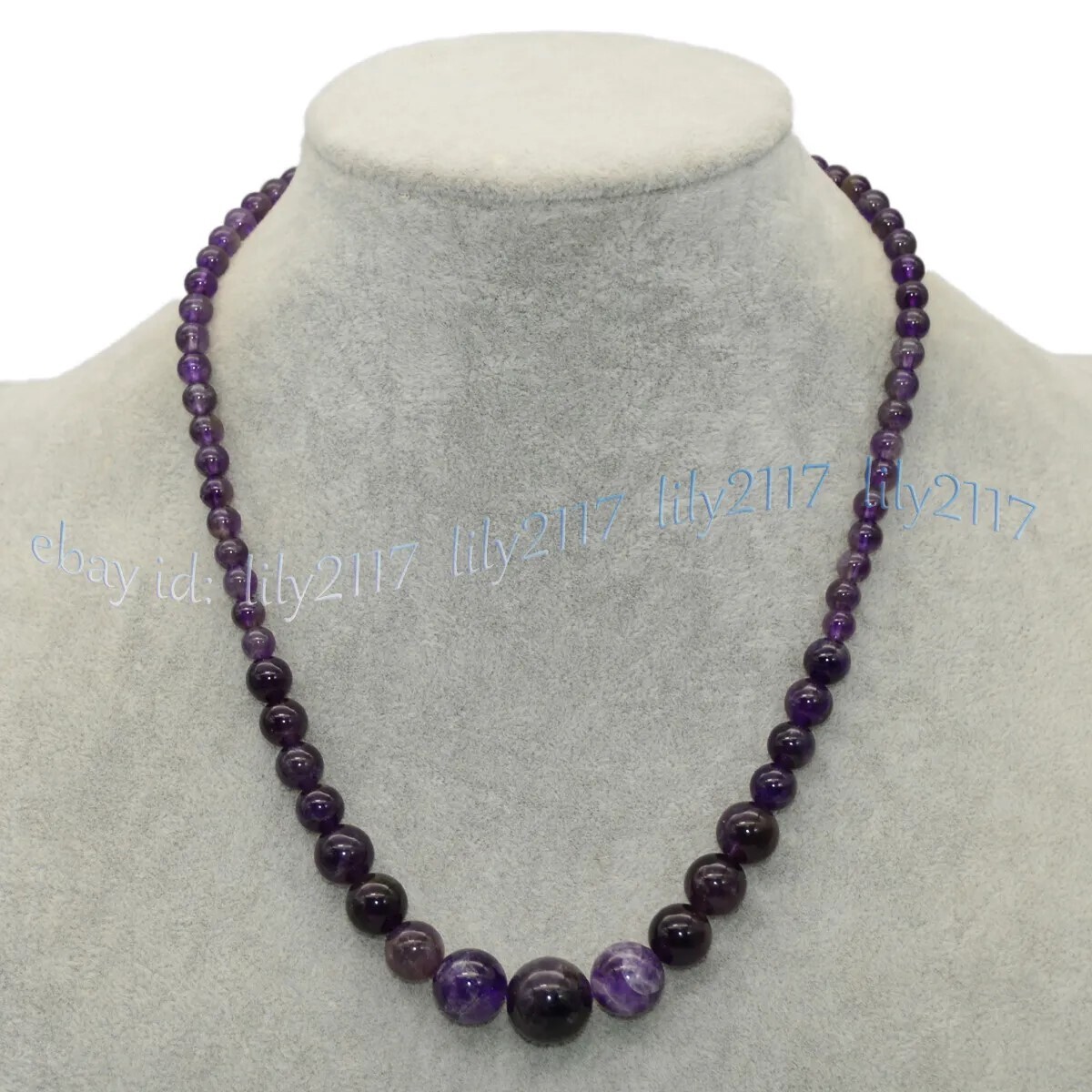 Genuine Natural Purple Amethyst 6-14mm Round Gemstone Beads Necklaces 18 inch
