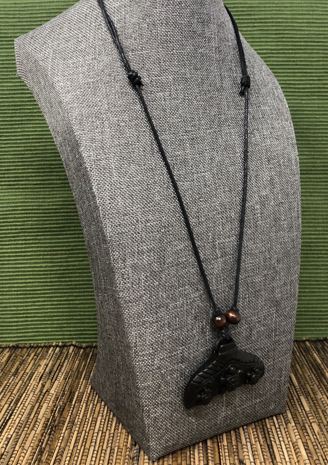 Black Whale Tail Necklace – Carved Pendant with Turtles Engraved Adjustable