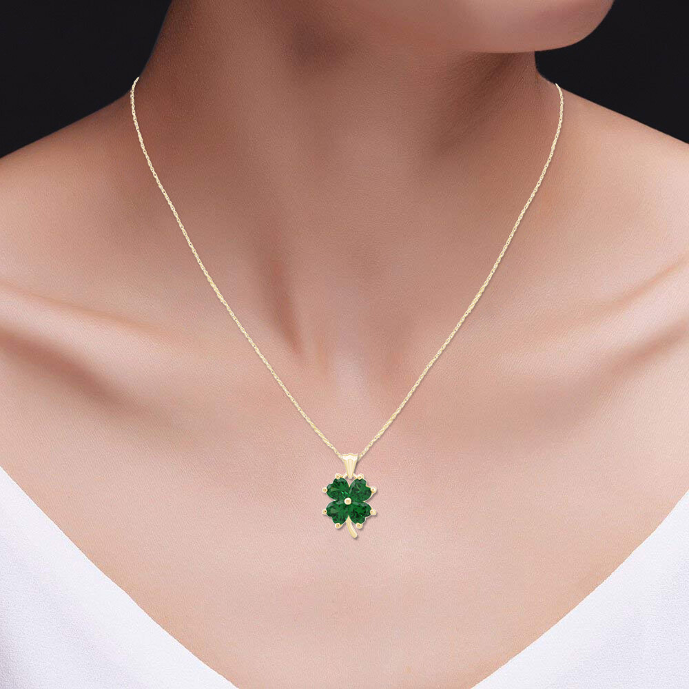 Four-Leaf Clover Pendant Necklace 18″ 14K Yellow Gold Plated Sterling Silver