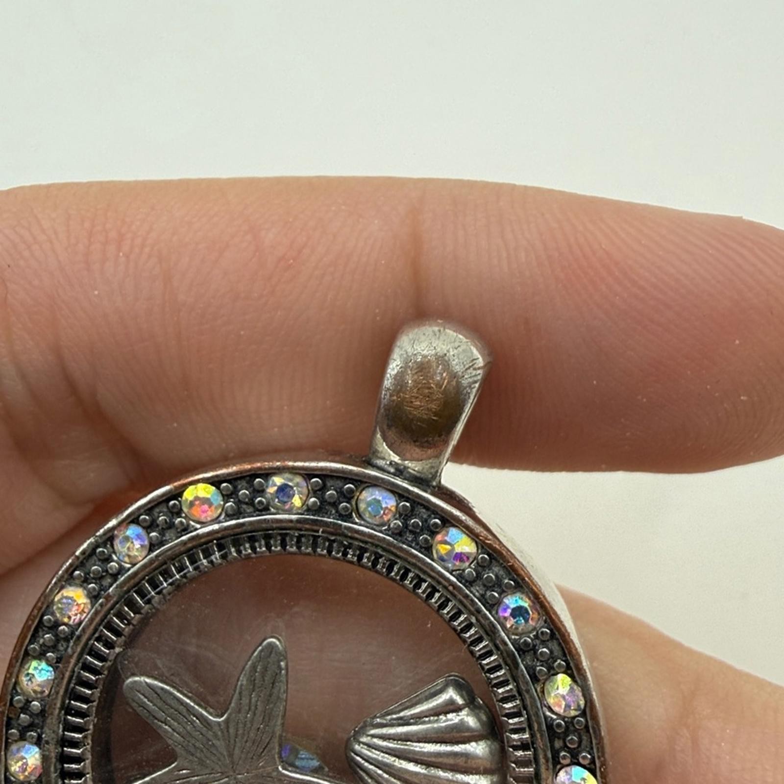 Ocean Locket Necklace Jewelry Beach Coastal Starfish Silver Tone Floating Shell