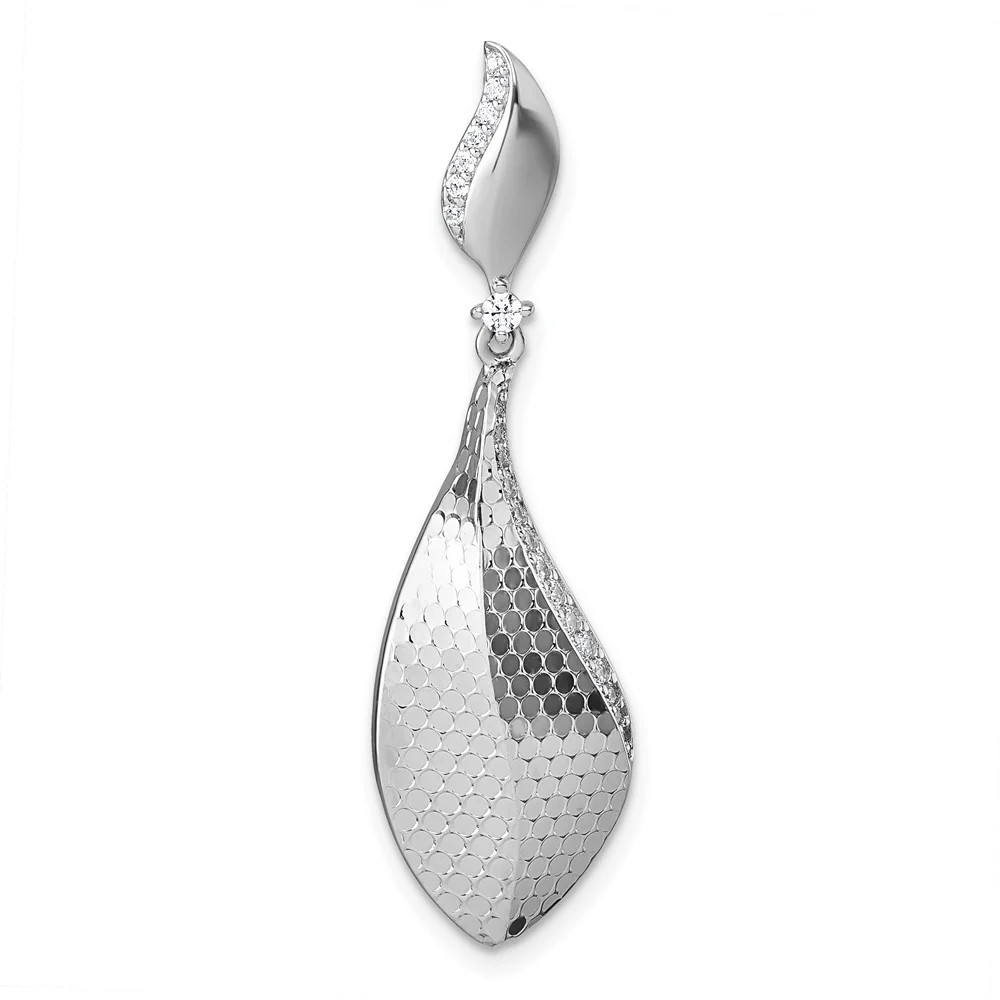 Sterling Silver Rhodium-Plated CZ Textured Tear Drop Pendant