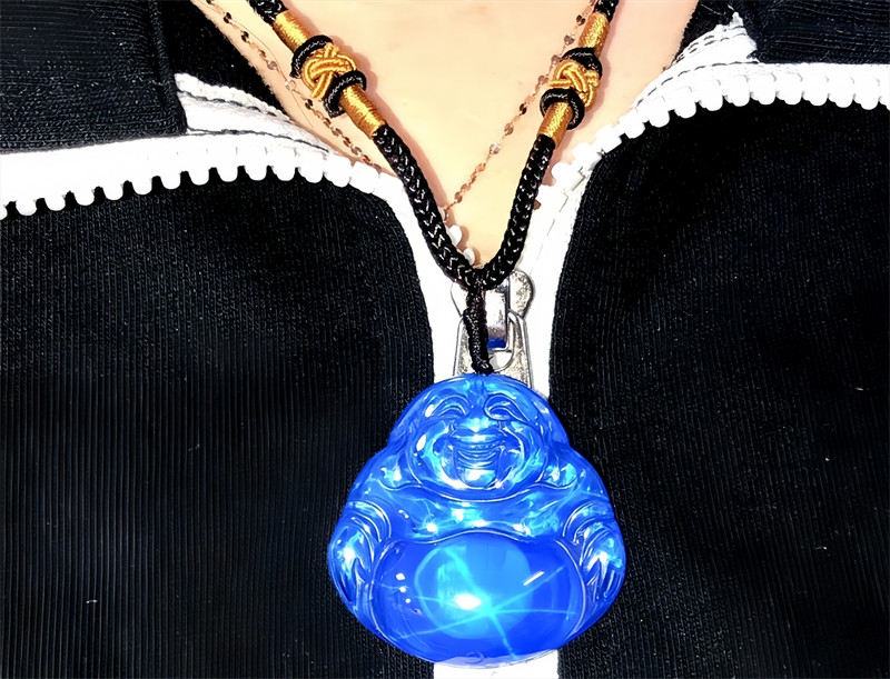 Top quality Lab-Created 6Star Sapphire Maitreya Buddha Sapphire Pendant Necklace