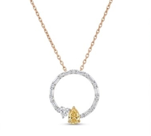 4ct Pear Cut Simulated Yellow Citrine/Diamond Drop Necklace 14k Rose Gold Plated