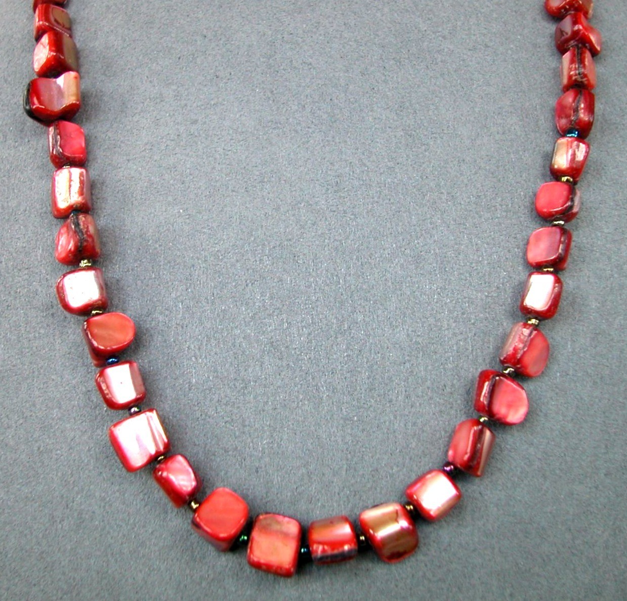 Coral-Colored Shell Beaded Necklace With Hook & Eye Clasp 18″