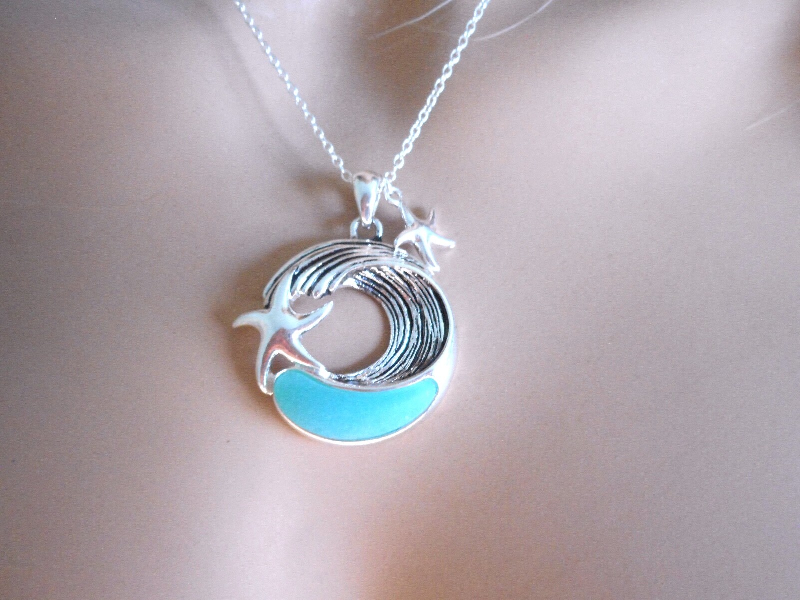Sea Beach Glass Wave Starfish Pendant Women Necklace Earrings Set New