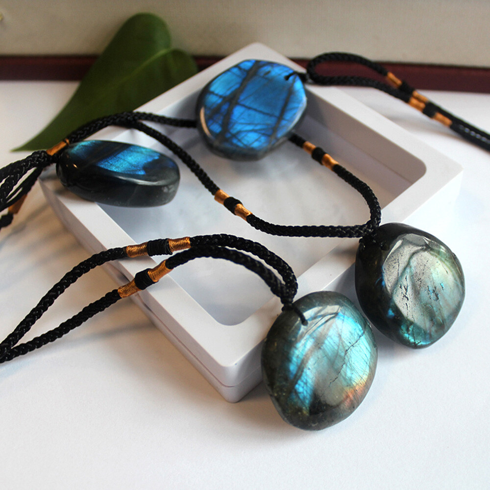 Women Mens Natural Stone Necklace Labradorite Pendant Crystal Moonstone USL0202