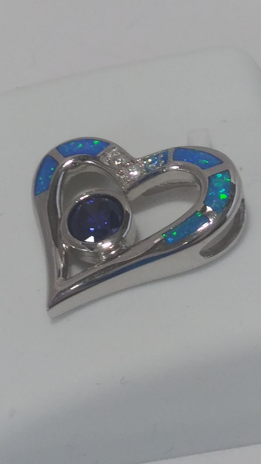 925 STERLING SILVER Rhodium plated MODERN HEART Pendant Cz cubic zircona 19mm