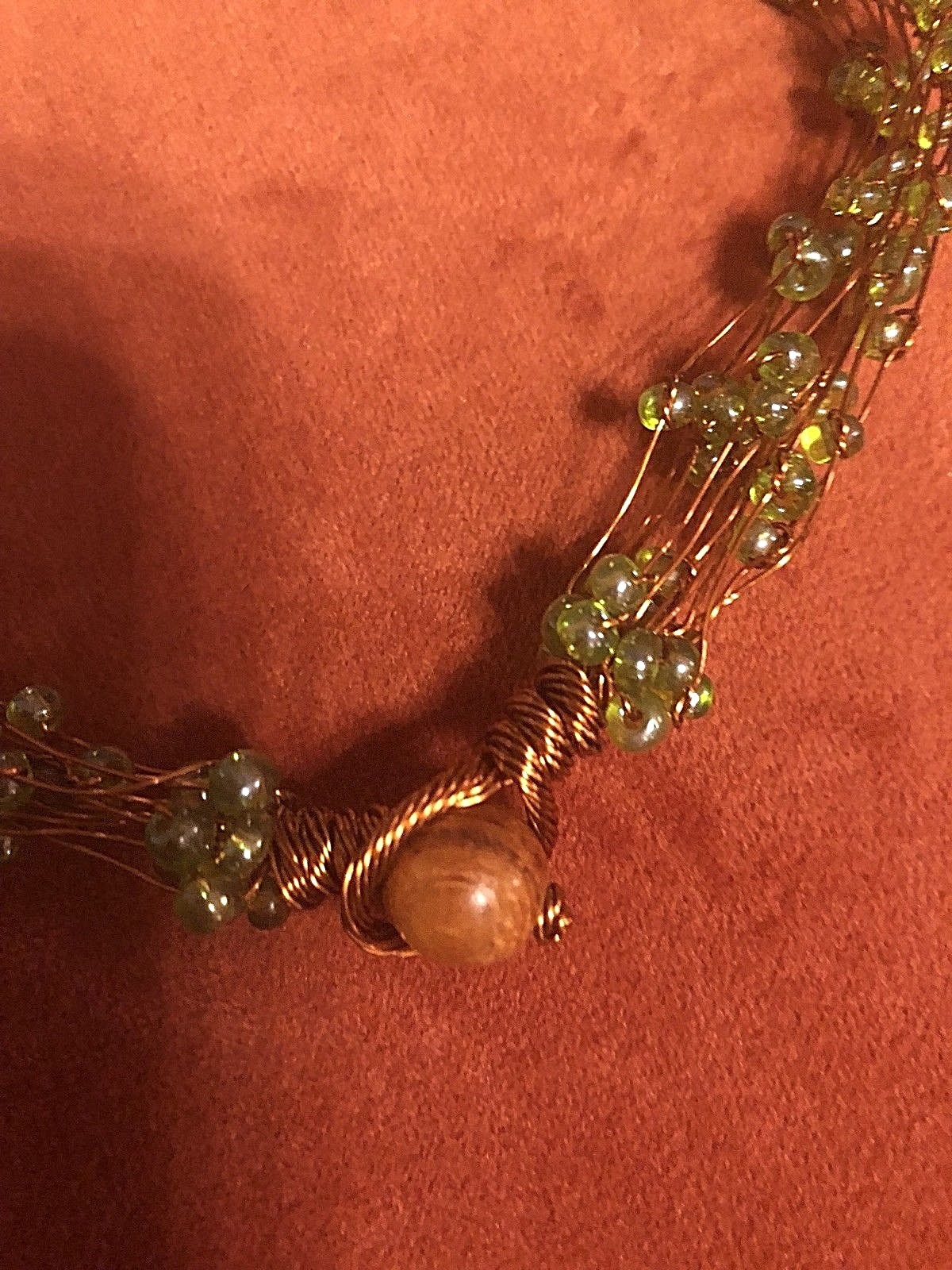 Mi Linea Green Beaded Copper Wire Multi-strand Choker Necklace NWOT
