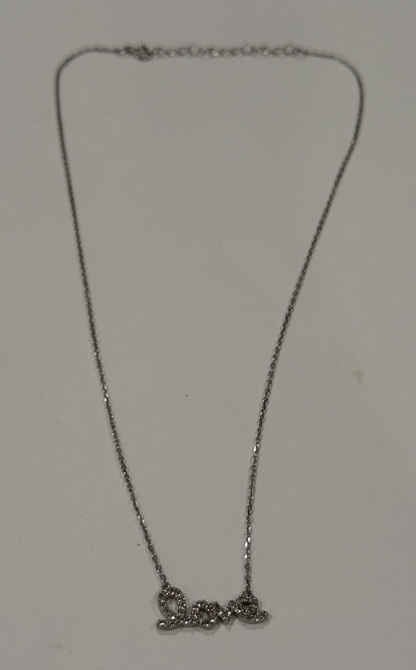 WORD “LOVE” NECKLACE PENDANT LAB CREATED DIAMONDS 925 STERLING SILVER 16”