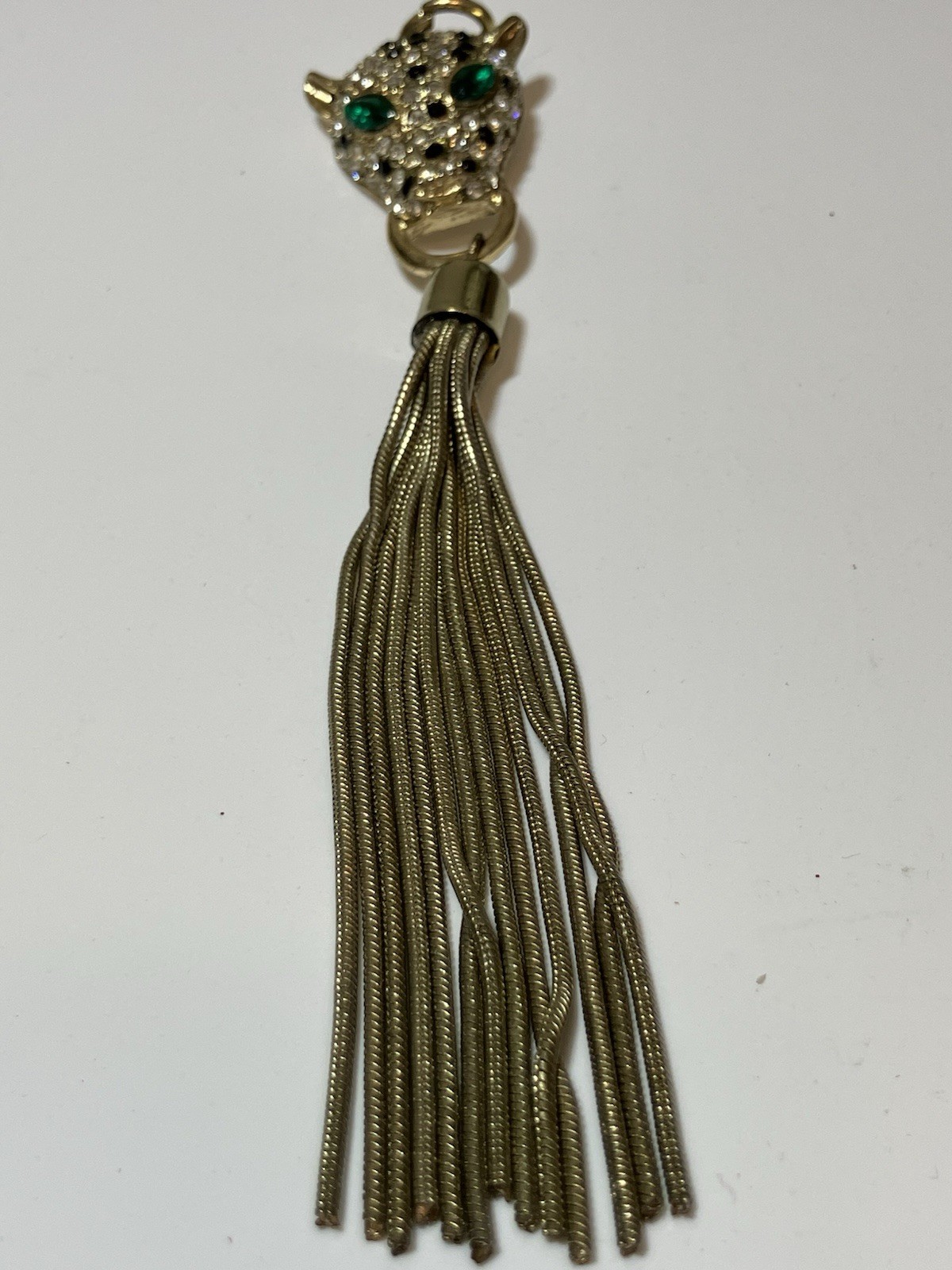 Apt 9 Cat Panther Simulated Crystal Silver Tone Pendant with Tassel 6.5 in.