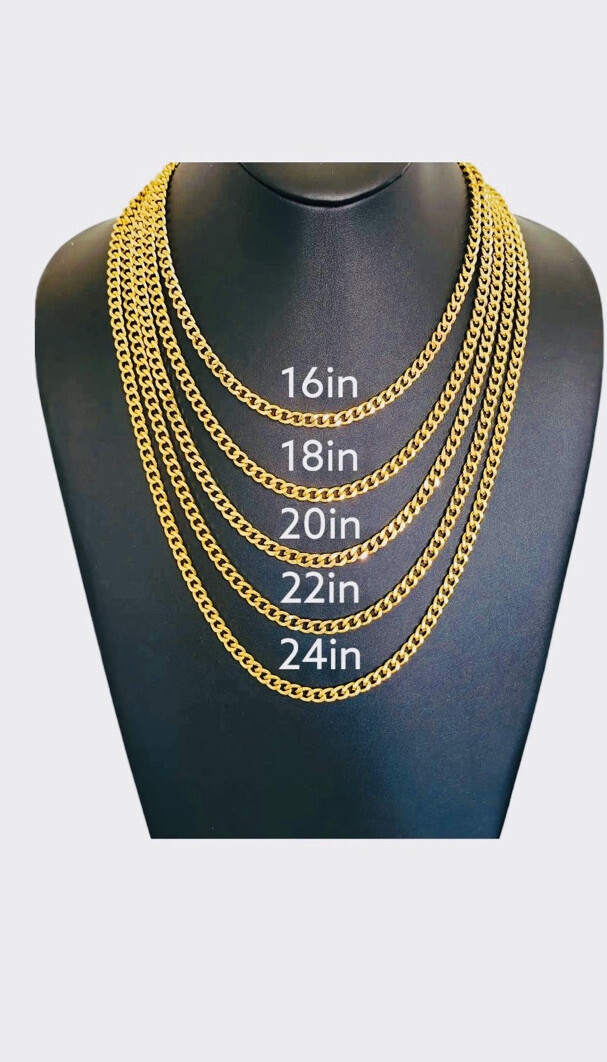 18k Gold Plated Necklace Cuban Curb Chain 6-34″ inch Men women 3-11mm