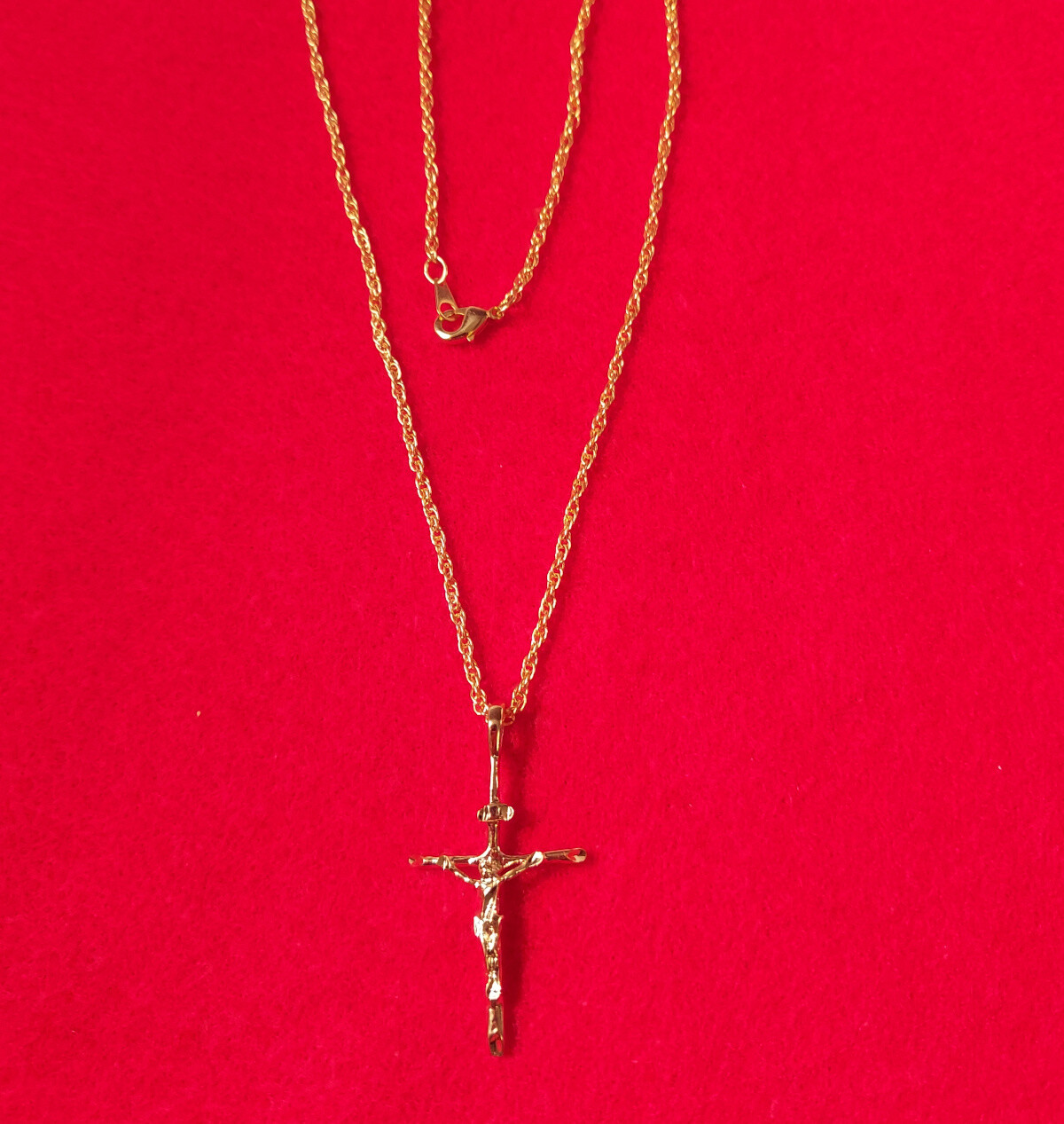 14KT GOLD PLATED CROSS CRUCIFIX CHARM PENDANT WITH 16 INCH ROPE NECKLACE – 2040