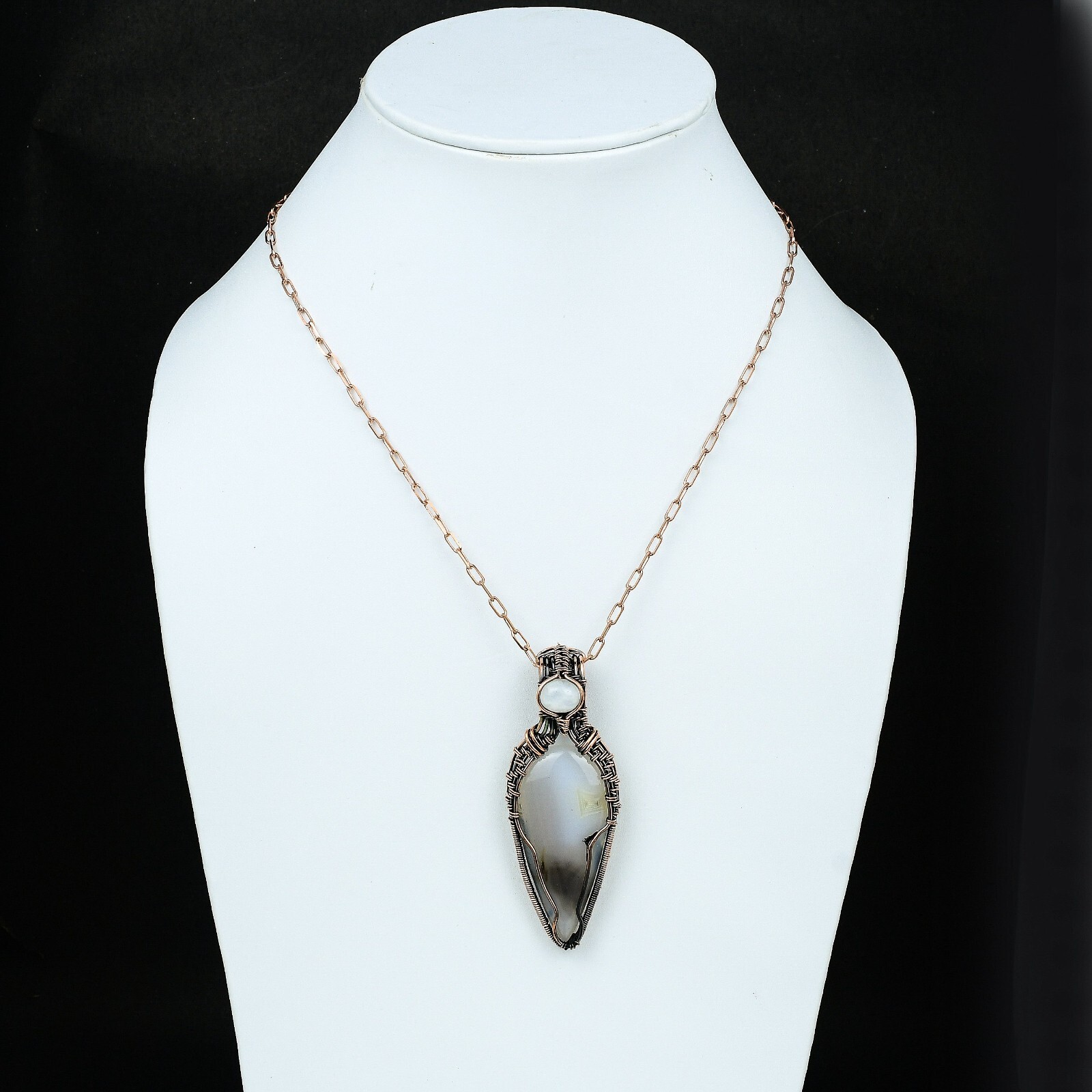 Natural Botswana Agate Gemstone Pendant Wire Wrapped Unknown Copper For Girls