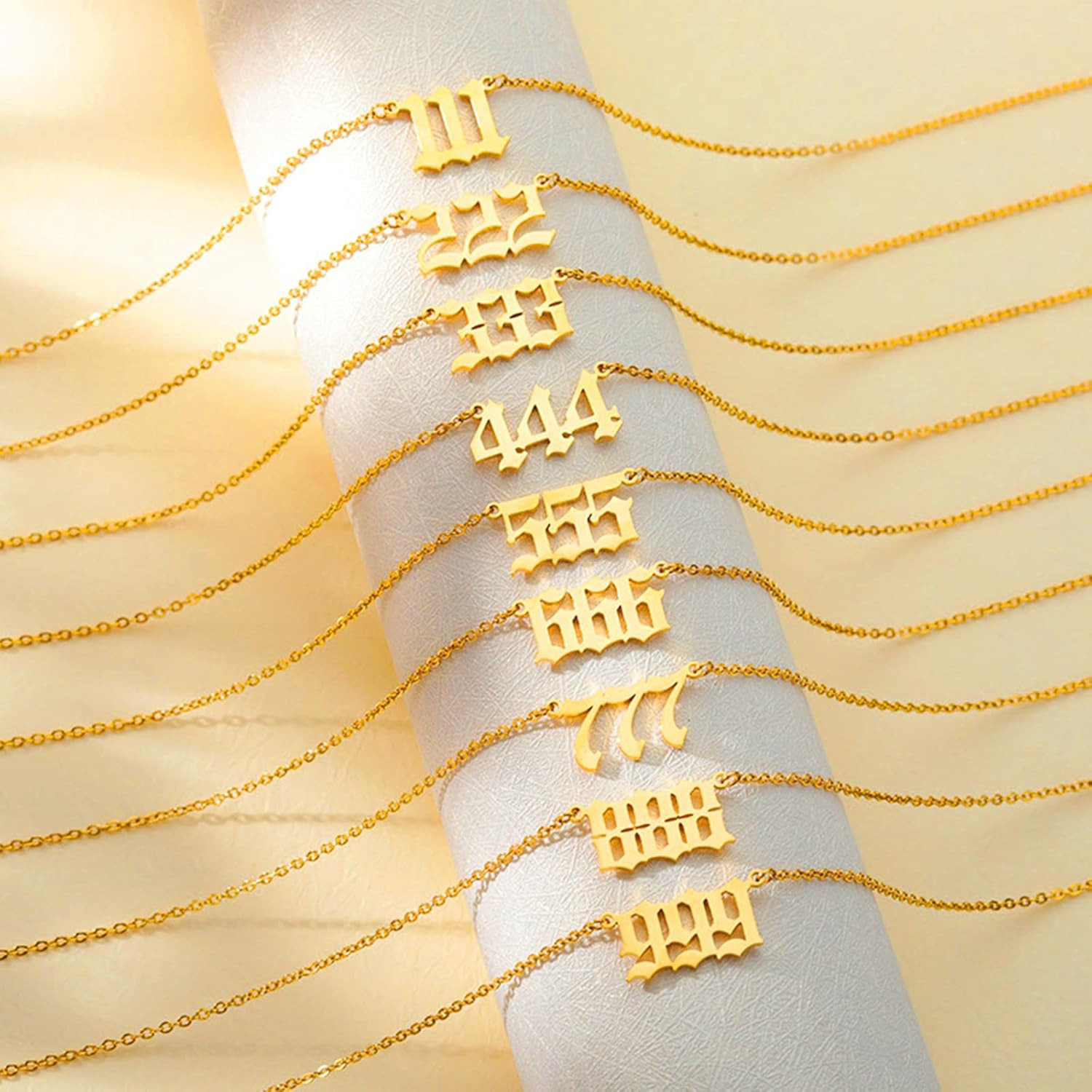 Angel Number Necklace, Dainty 18K Gold Plated Number 111 222 333 444 555 666 777