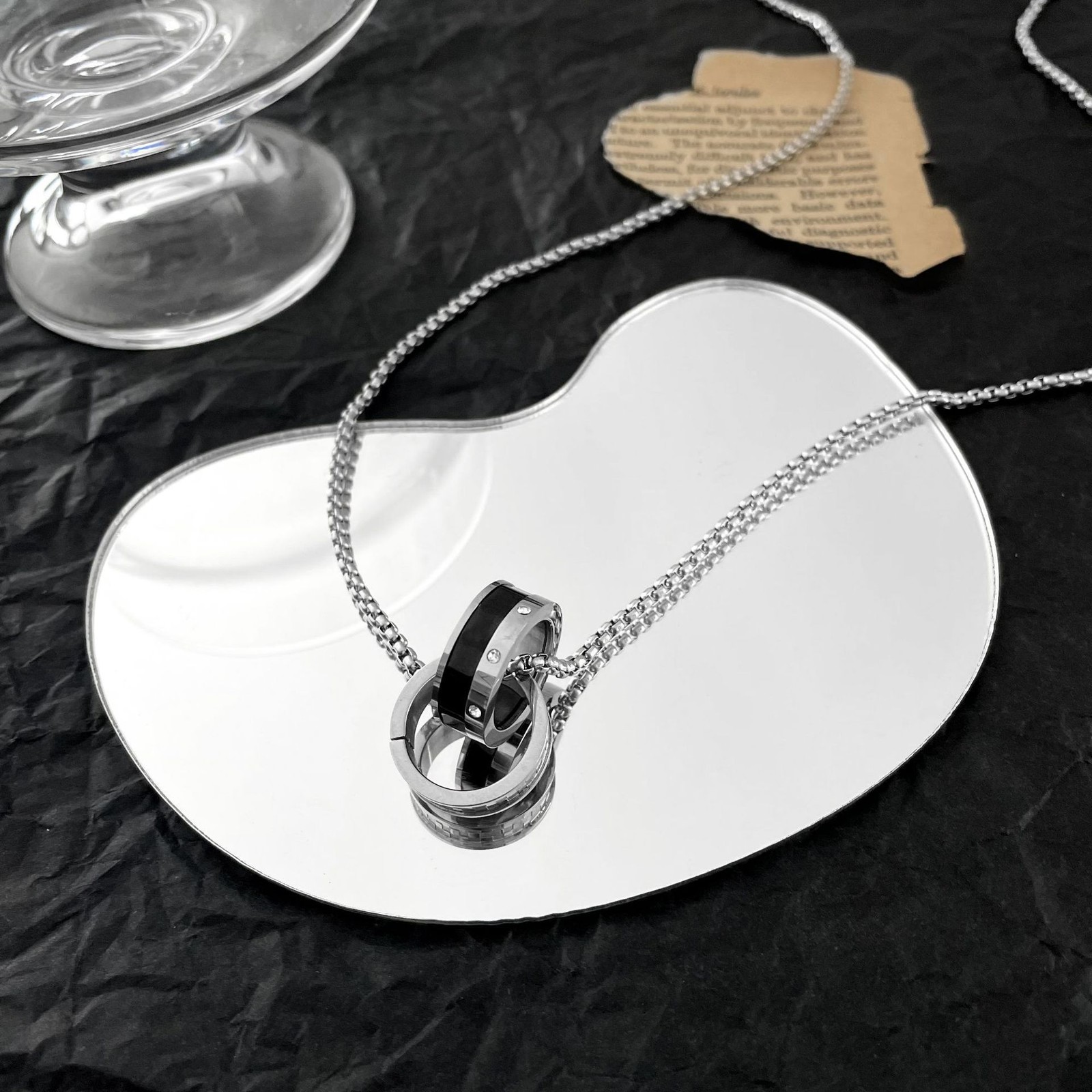Interlocking Double Ring Stainless Steel Pendant Necklace Unisex Geometric Chain