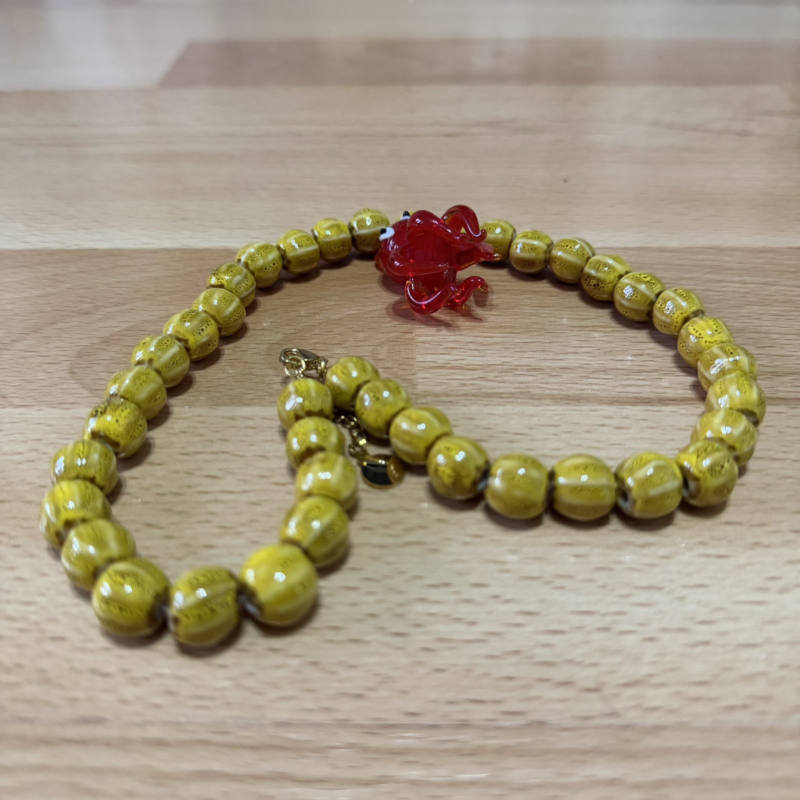 NEW! £85 MINERVA Yellow/ Orange Octopus Ceramic And Glass Necklace 50cm