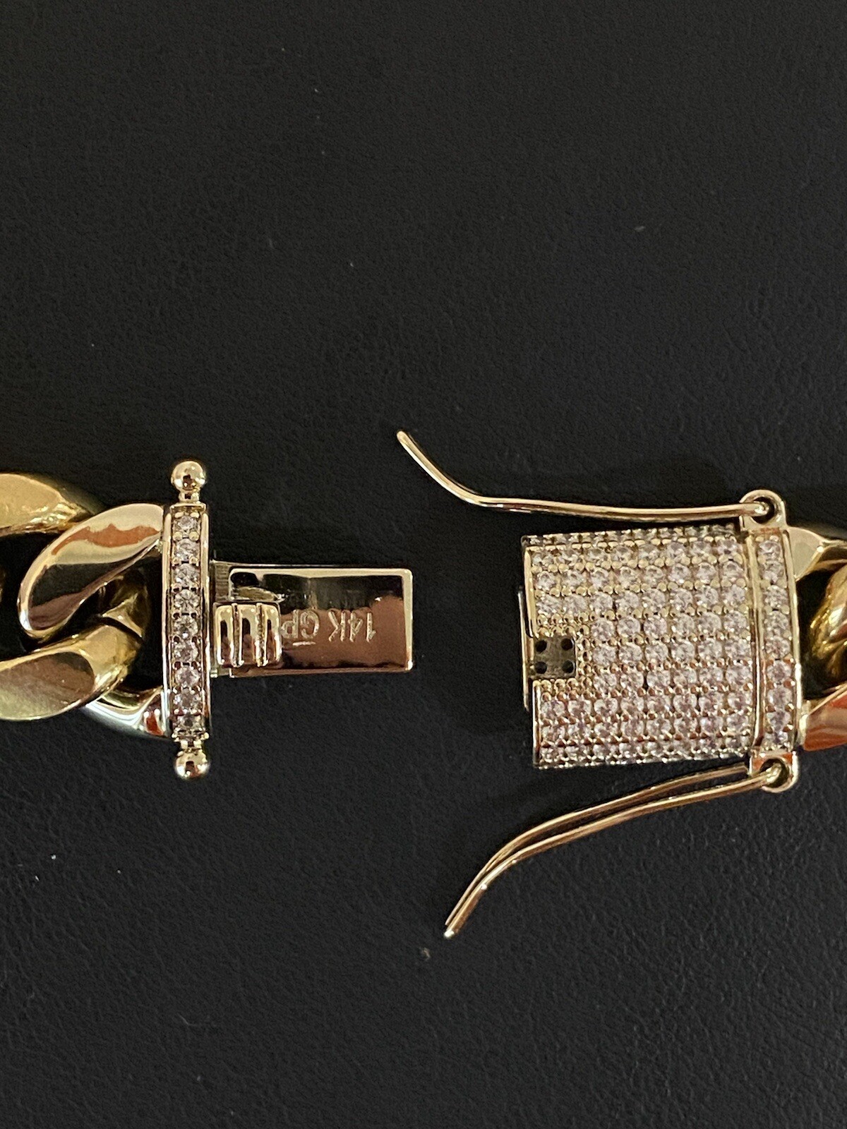Miami Cuban Chain 14k Gold Plated SS Men Hip Hop Choker Iced CZ Box Lock 14mm