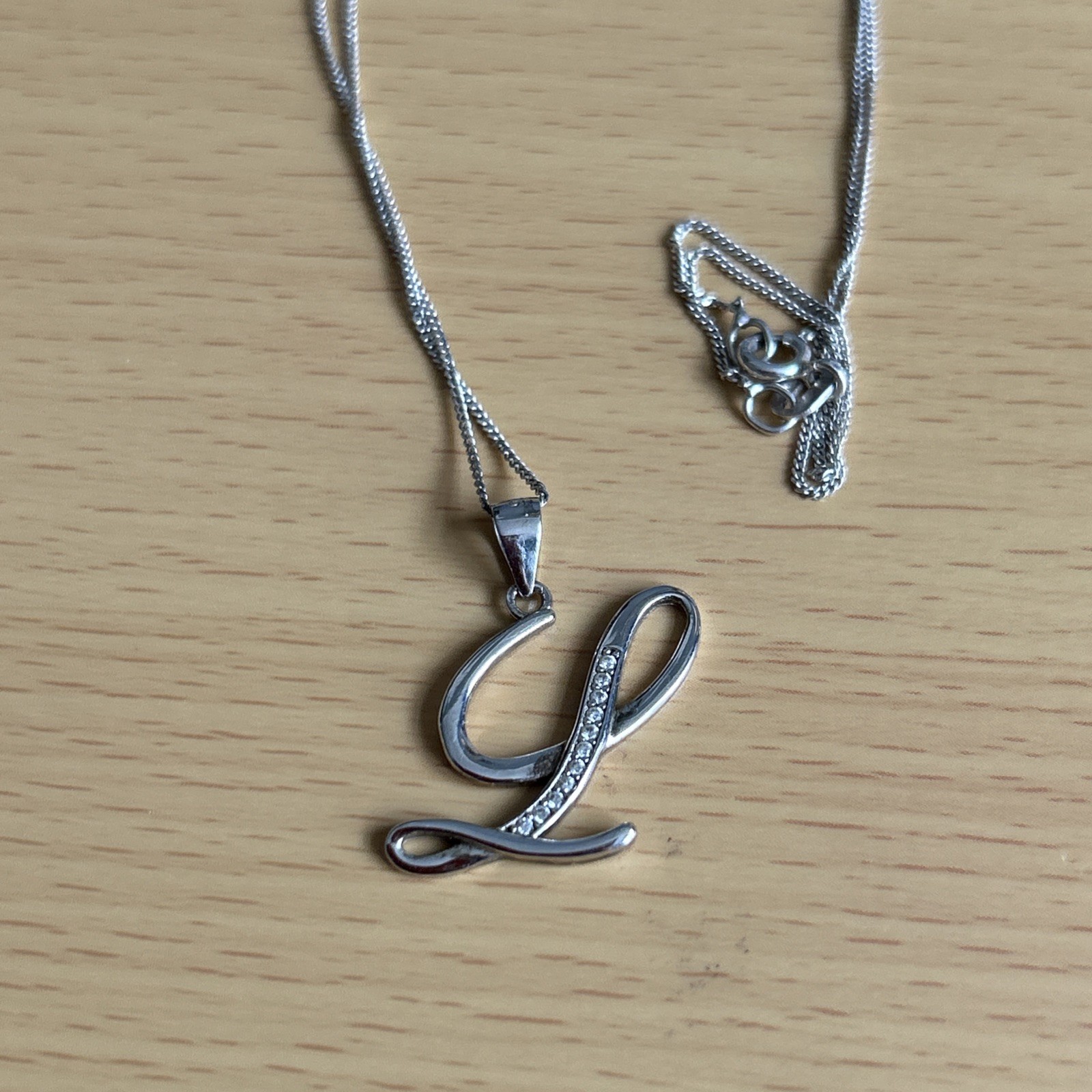 925 Silver Initial “L” pendant with Cubic Zirconias & 46cm Chain