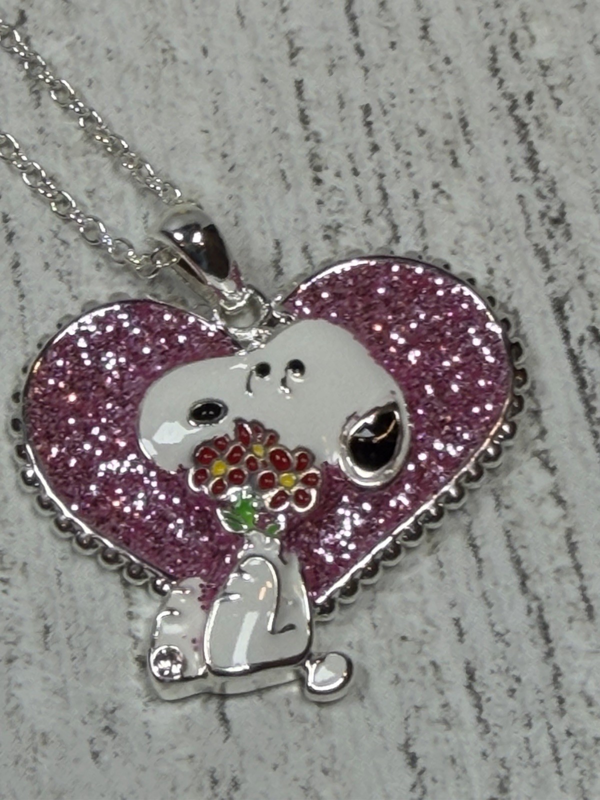 Peanuts Snoopy Heart & Flowers Pendant Necklace | Valentine’s Day Jewelry