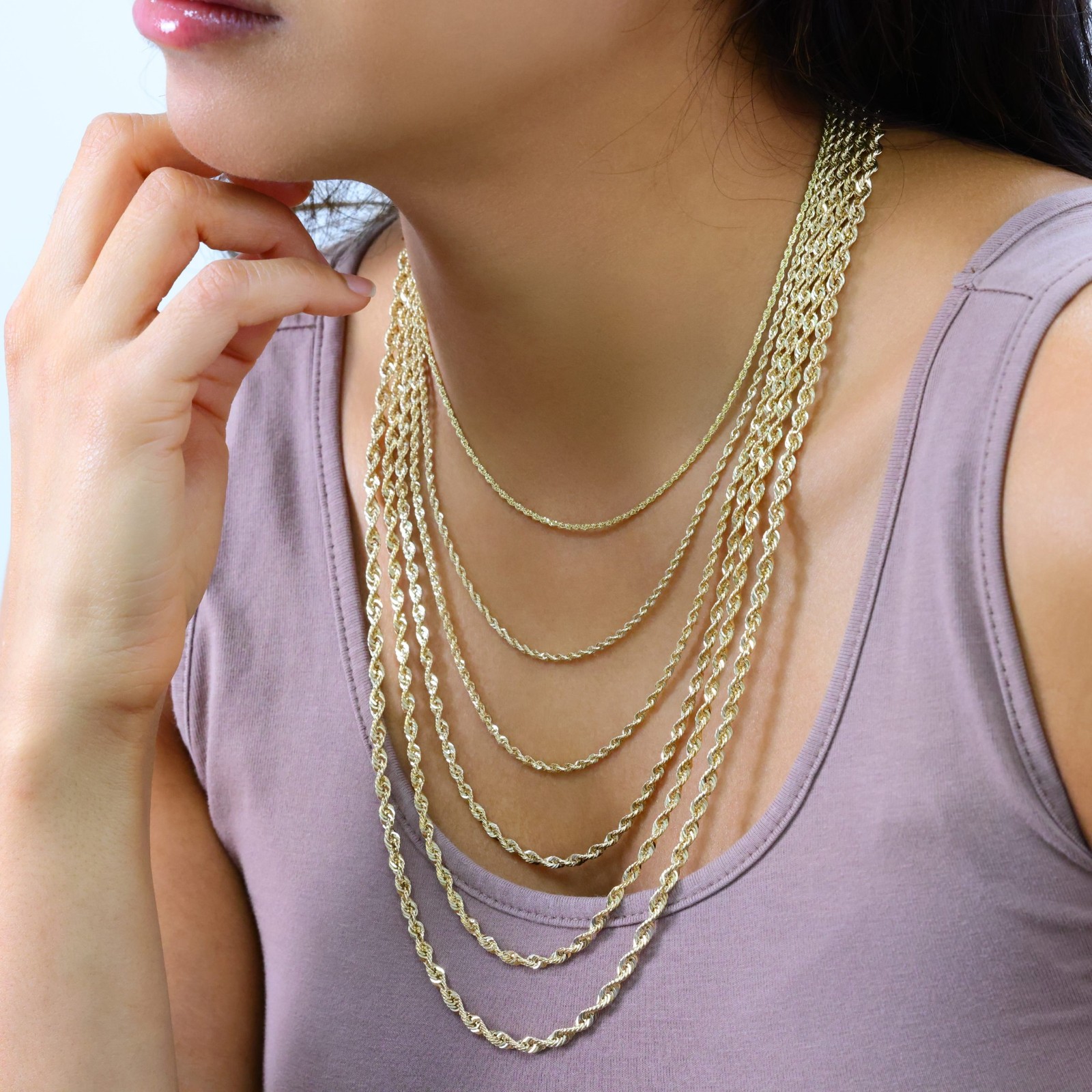 14K Yellow Gold 1mm-4mm Laser Diamond Cut Rope Chain Necklace Men Women 16″- 30″