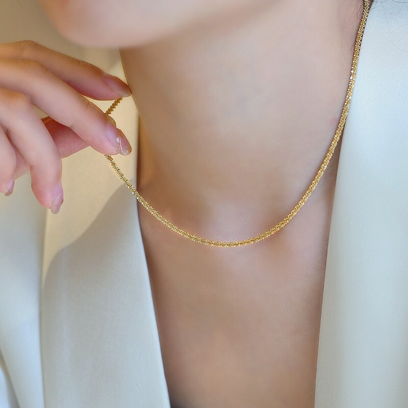 Women Stainless Steel DIAMOND CUT ROPE CHAIN Choker Necklace 15+2″ 3MM PE12