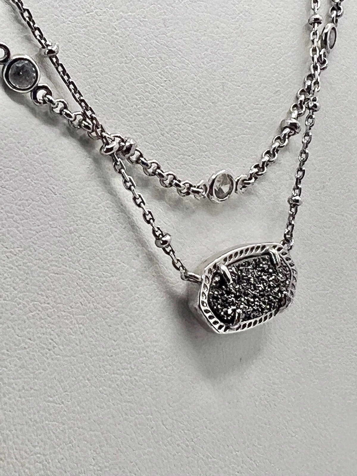 KENDRA SCOTT Silver Chunky Stone /Crystal Multi-strand Layered Necklace 18”-20”