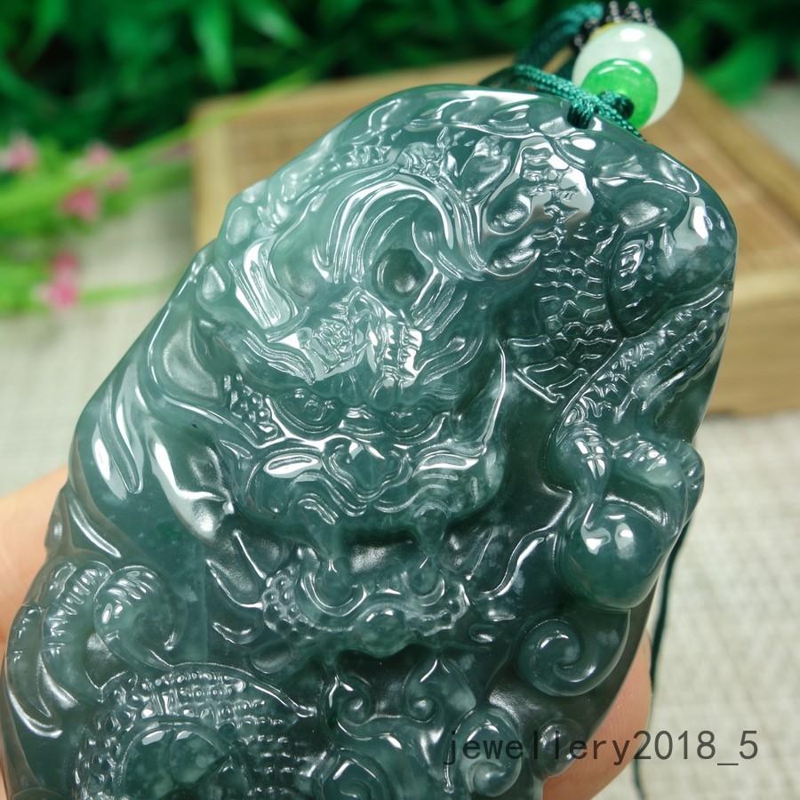 Certified Icy Green 100% Natural A jadeite Jade Pendant~Dragon 龙 生意兴隆