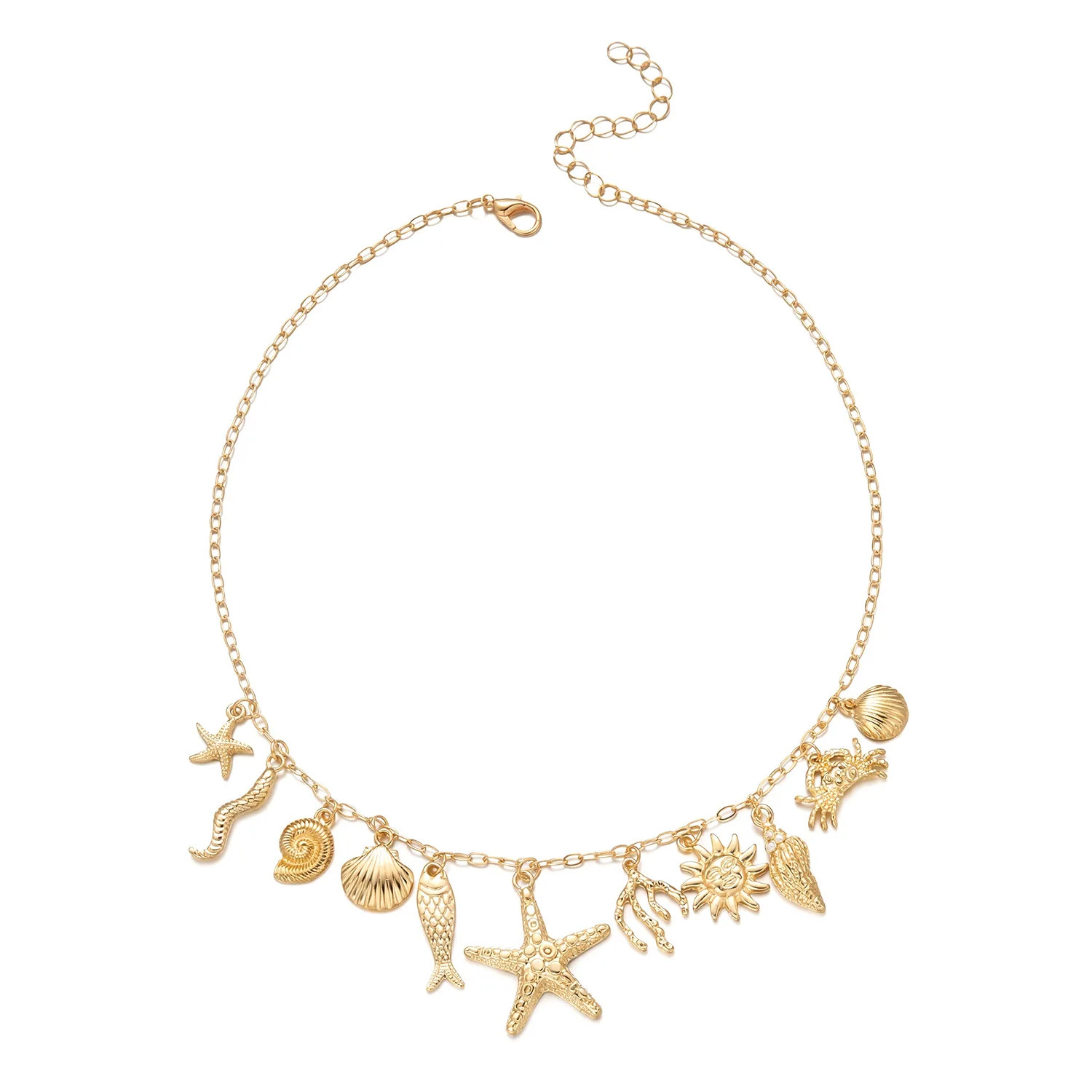 Boho 2 Layer Baroque Pearl Chain Necklaces Gold Plated Seashell Starfish Conch P