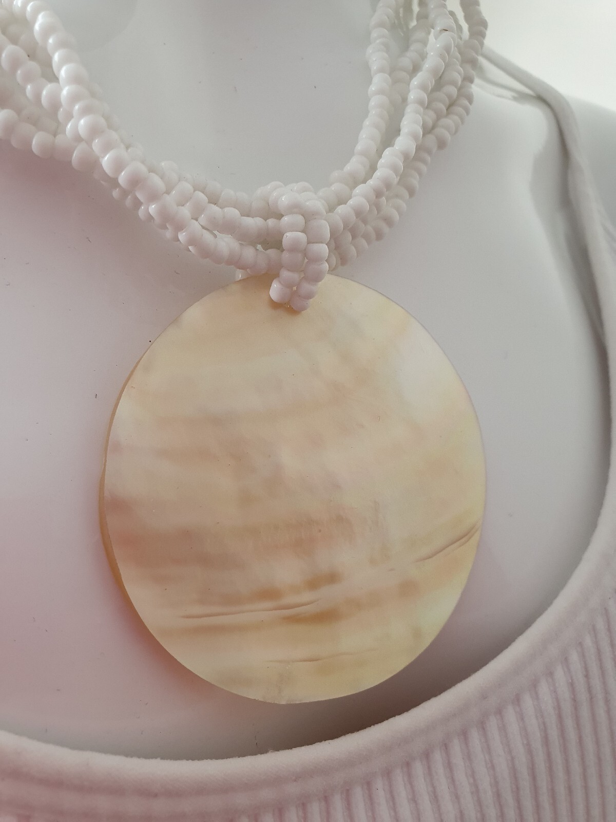 Artisan Mother of Pearl MOP Shell Seed Bead None Metal necklace