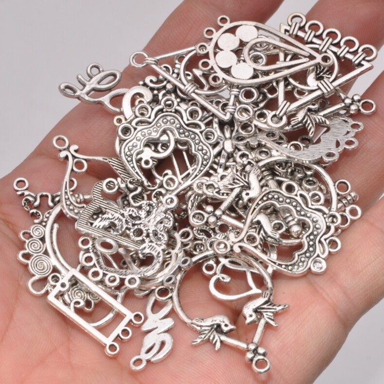 50pcs Tibetan Silver Mixed Charms Beads Pendants necklace earring connector